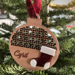 Boule de Noël en bois Chaussette de Noël personnalisée