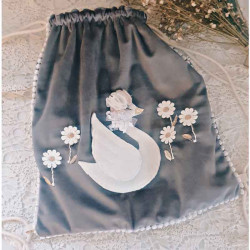 Sac à dos pochon en velours gris motif Cygne personnalisable