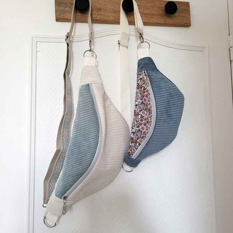 Sac Banane En Velours Côtelé Bleu - Fait Main Pour Femme - Neuf Sans Étiquettes
