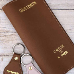 Protège livret de famille en cuir marron