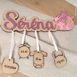 Prénom naissance personnalisé en bois modèle sirène