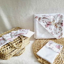 Coffret de bain bébé fille blanc et rose tissu lapin