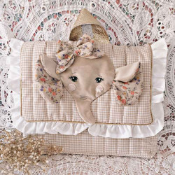Cartable éléphant- Sac à dos maternelle en coton vichy beige personnalisé