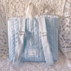 Cartable oie garçon coton vichy bleu personnalisé école maternelle