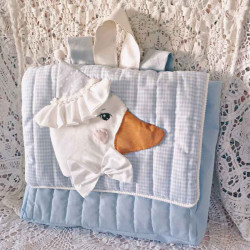 Cartable oie garçon coton vichy bleu personnalisé