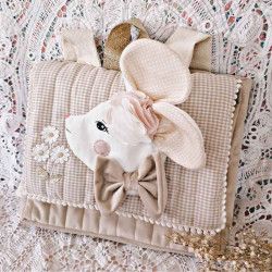 Cartable souris - Sac à dos maternelle en velours beige personnalisable