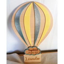 Panneau de bienvenue baptême Montgolfière nuage en bois personnalisée