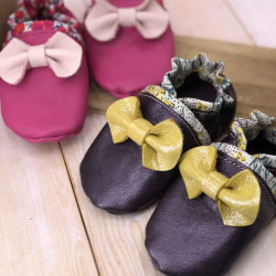 Chaussons bébé fille en cuir noeud