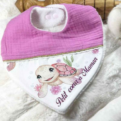 Bavoir bandana fille personnalisé double gaze de coton tortue