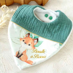 Bavoir bandana garçon personnalisé double gaze de coton renard