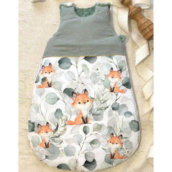 Gigoteuse hiver molletonnée double gaze et coton imprimé renards