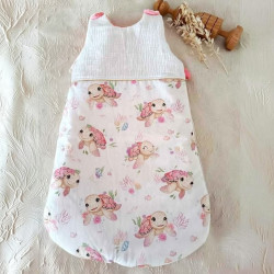 Gigoteuse bébé fille double gaze de coton tortue rose