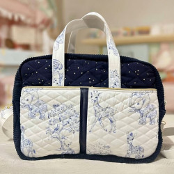 Sac à langer en tissu toile de jouy bleu