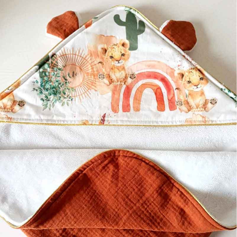 Cape de bain bébé avec ou sans oreilles éponge de bambou oeko tex & double gaze