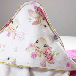 cape de bain bébé fille éponge de bambou oeko tex tortue