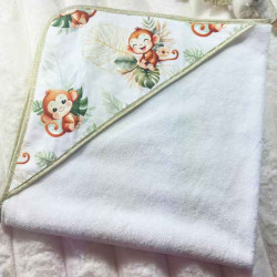 Cape de bain bébé avec capuche motifs singe