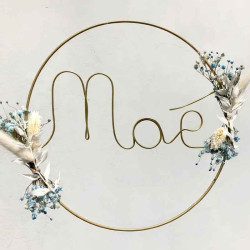 Couronne de fleurs séchées personnalisée prénom bleue