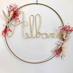 Couronne de fleurs séchées personnalisée prénom rose