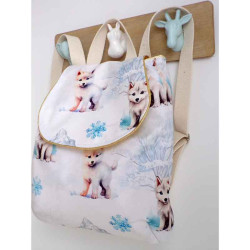 Sac à dos garçon tissu loup blanc