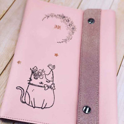 Protège carnet de santé fille en cuir et liberty Chatte fleurie