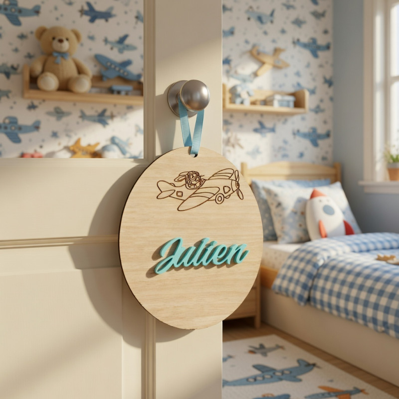 Plaque de porte en bois prénom chambre enfant