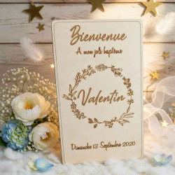 Pancarte Bienvenue en bois personnalisée pour baptême
