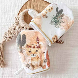 Gants de toilette bébé en éponge de bambou motif tigre