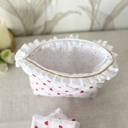 Trousse de toilette tissu petits coeurs rouges