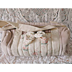 Sac bowling fille velours rose fleurs personnalisable