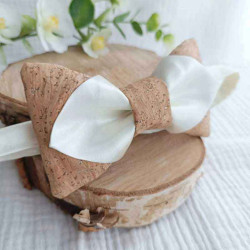 Nœud papillon en satin blanc et liège pour mariage