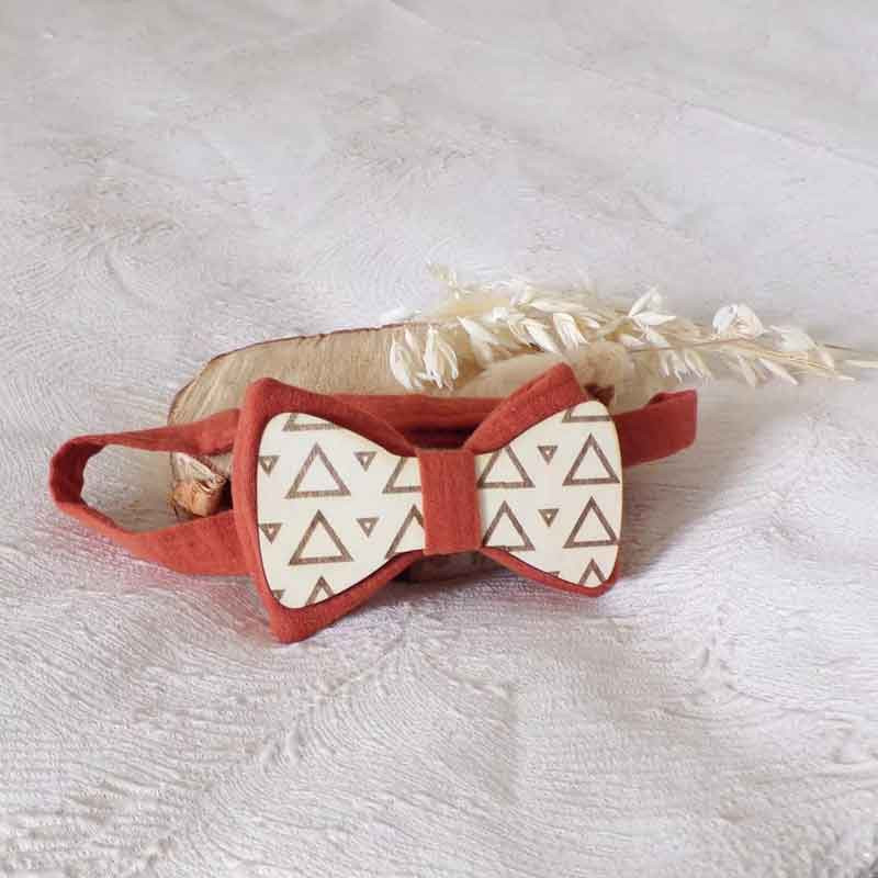 Nœud papillon en bois et double  gaze  enfant