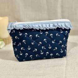 Trousse de toilette femme bleu marine double gaze