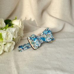 Nœud papillon en bois et liberty bleu