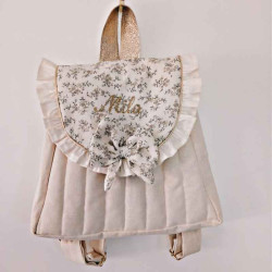 Sac à dos maternelle ivoire et doré à fleurs personnalisé