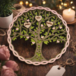 Arbre de Vie Mural Personnalisé avec Prénoms en Bois Coloré