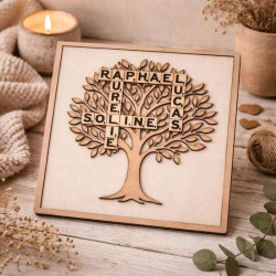 Cadre Arbre de vie personnalisé avec prénoms façon Scrabble