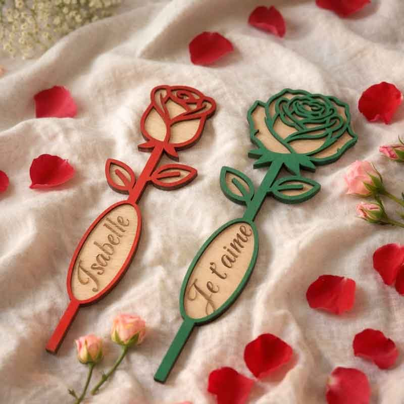 Rose décorative personnalisée en bois – Fleur ouverte ou fermée