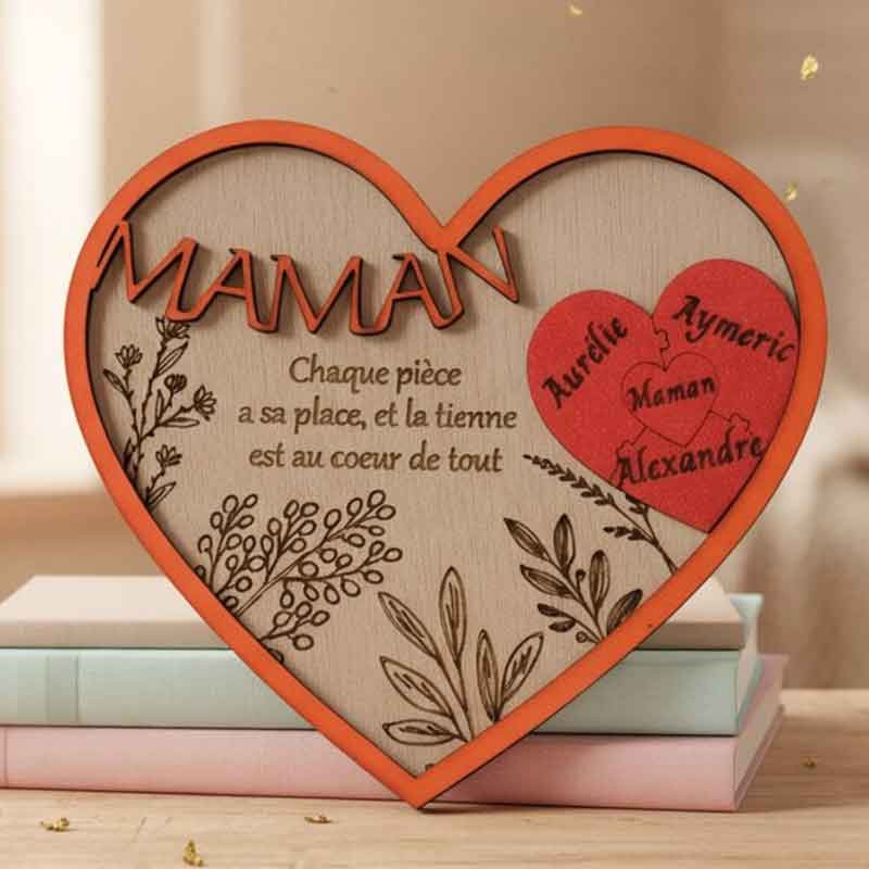 Cadre Cœur "Maman" personnalisé en bois