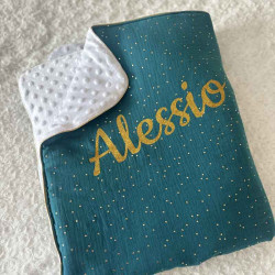 Couverture double gaze à pois dorés personnalisée pour bébé