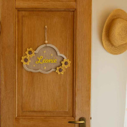 Plaque de porte personnalisée bois et fleurs crochet