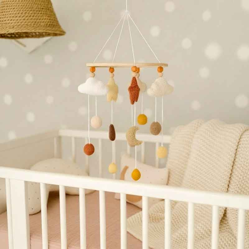Mobile bébé en crochet 18 pièces - Nuages, lunes, étoiles et boules