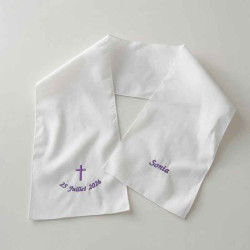 étole de baptême blanche personnalisée avec prénom, date, motif croix