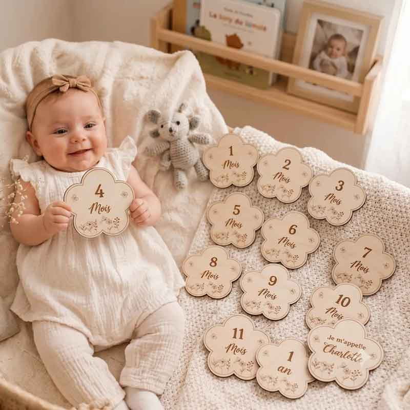 Cartes étapes bébé personnalisées en bois