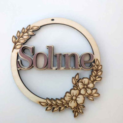 Plaque de porte prénom ronde couronne bois