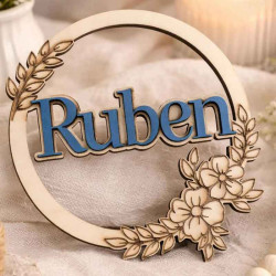 Couronne fleurs en bois bébé garçon