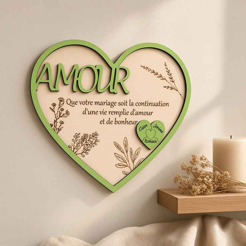 Cadre Cœur "Amour" personnalisé en bois