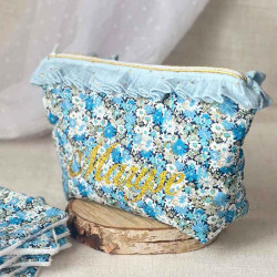 Trousse de toilette liberty bleu personnalisée