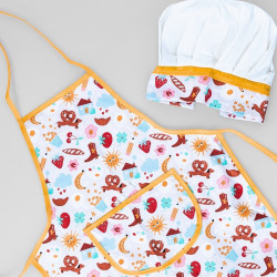Tablier de cuisine en tissu motifs Gourmandises personnalisé brodé