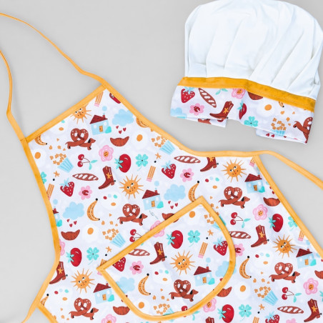 Tablier de cuisine en tissu motifs Gourmandises personnalisé brodé