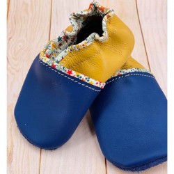Chaussons bébé en cuir souple et liberty pour garçons